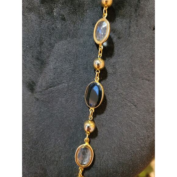 Women's Gold Tone Black Clear Oval Beaded Necklace Round Spring Lock Jewelry - Picture 4 of 6